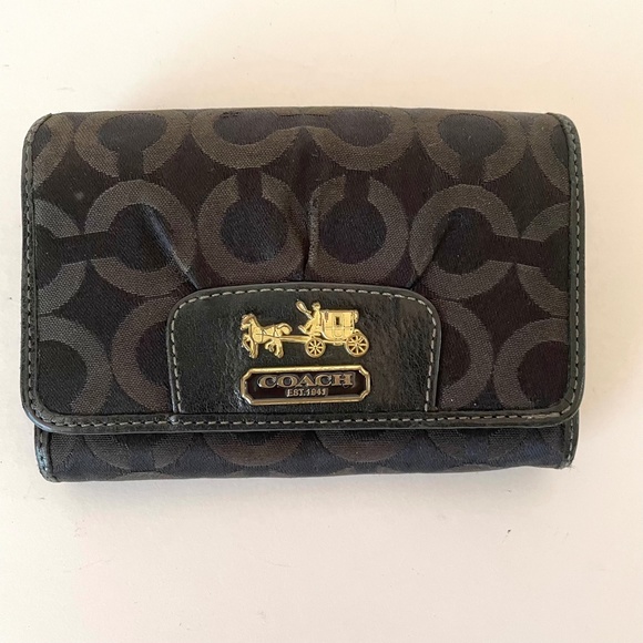 Coach Madison Op Art Signature Canvas Bifold Wallet Black Pink - Picture 6 of 16